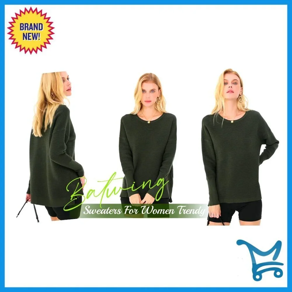 Ribbed Knit Pullover Batwing Sleeves Loose Fit Casual Chunky Sweater Y2K